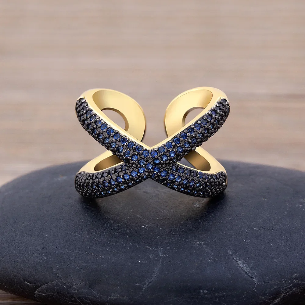 Charme Einfache X Form Kreuz Kupfer Zirkon Ring Luxus CZ Stein 5 Farben Hohe Qualität Hochzeit Party