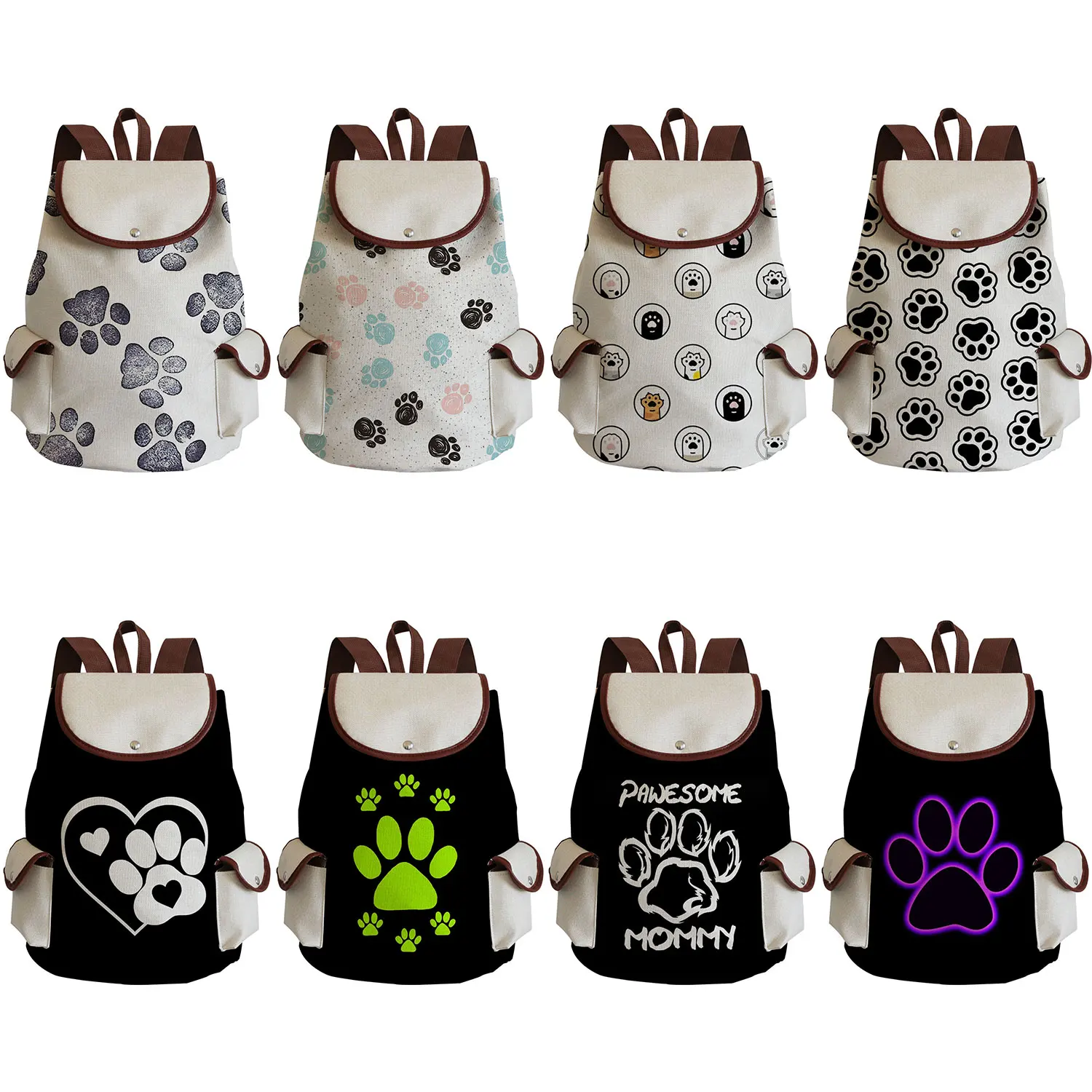 Fashion Cat Dogs Paws Backpacks Cartoon Print Cute Girls School Backpack Daily Casual Women High Capacity Kawaii Backpack Female