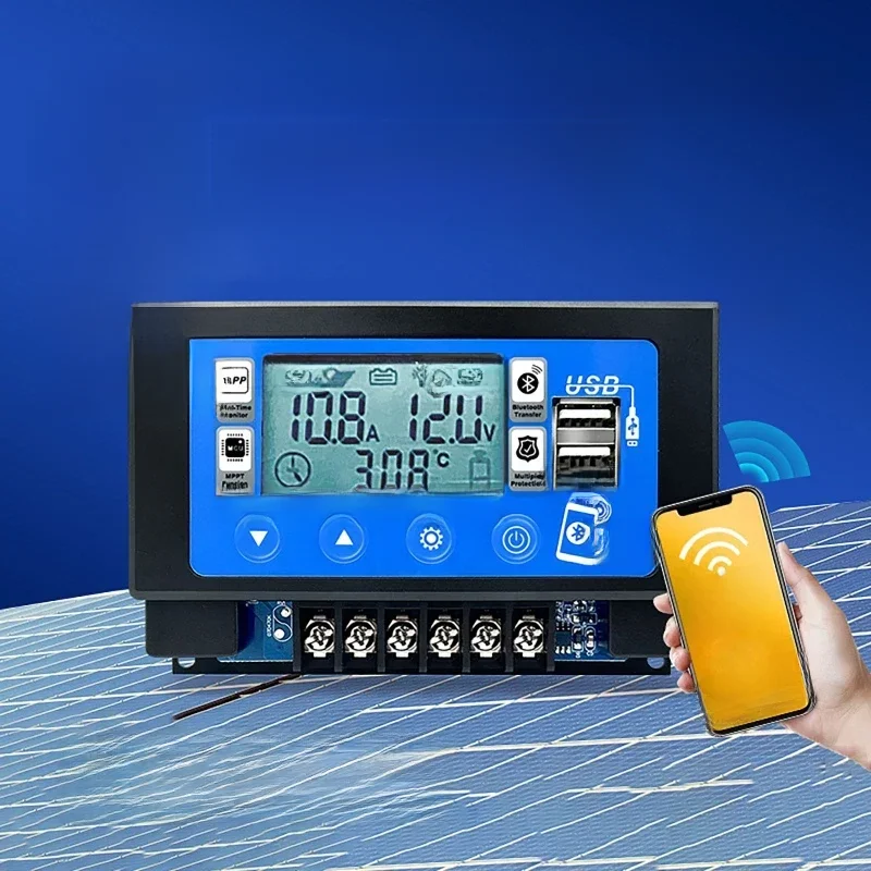 12V/24V 30A60A LCD Große Digitalanzeige Bluetooth Wifi Solar Laderegler Eingebettete Snap-on Energiespeicher MPPT Controller