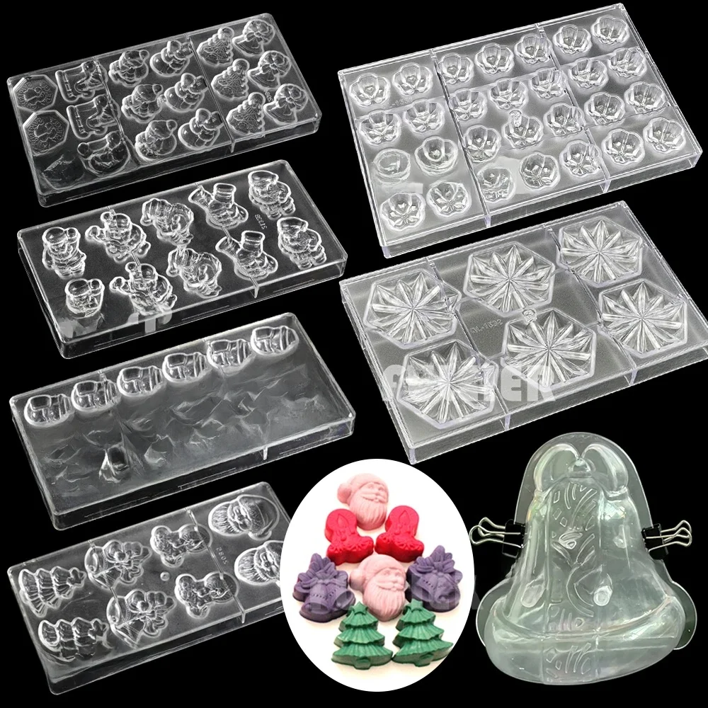 Christmas Polycarbonate Chocolate Mold Santa Claus, Snowman, Bell, Christmas Tree  Mousse Candy Chocolate Mould Baking Cake Tool