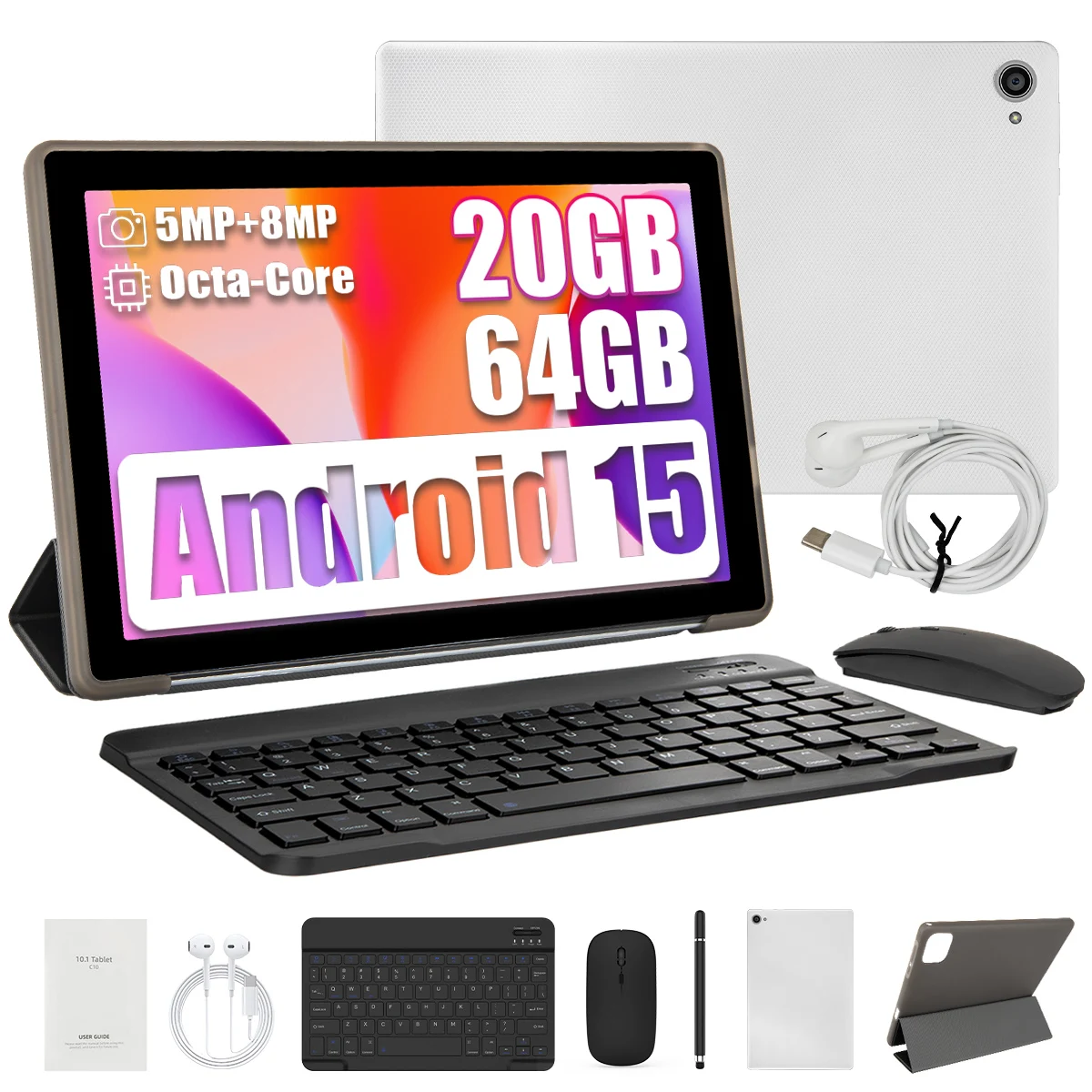 URAO Tablet 10 inch Android 15 Octa-Core 20GB RAM 64GB ROM 1280x800 IPS Tablet PC WiFi 6 Bluetooth 5.3 Widevine L1 Toetsenbordset - afbeelding 1