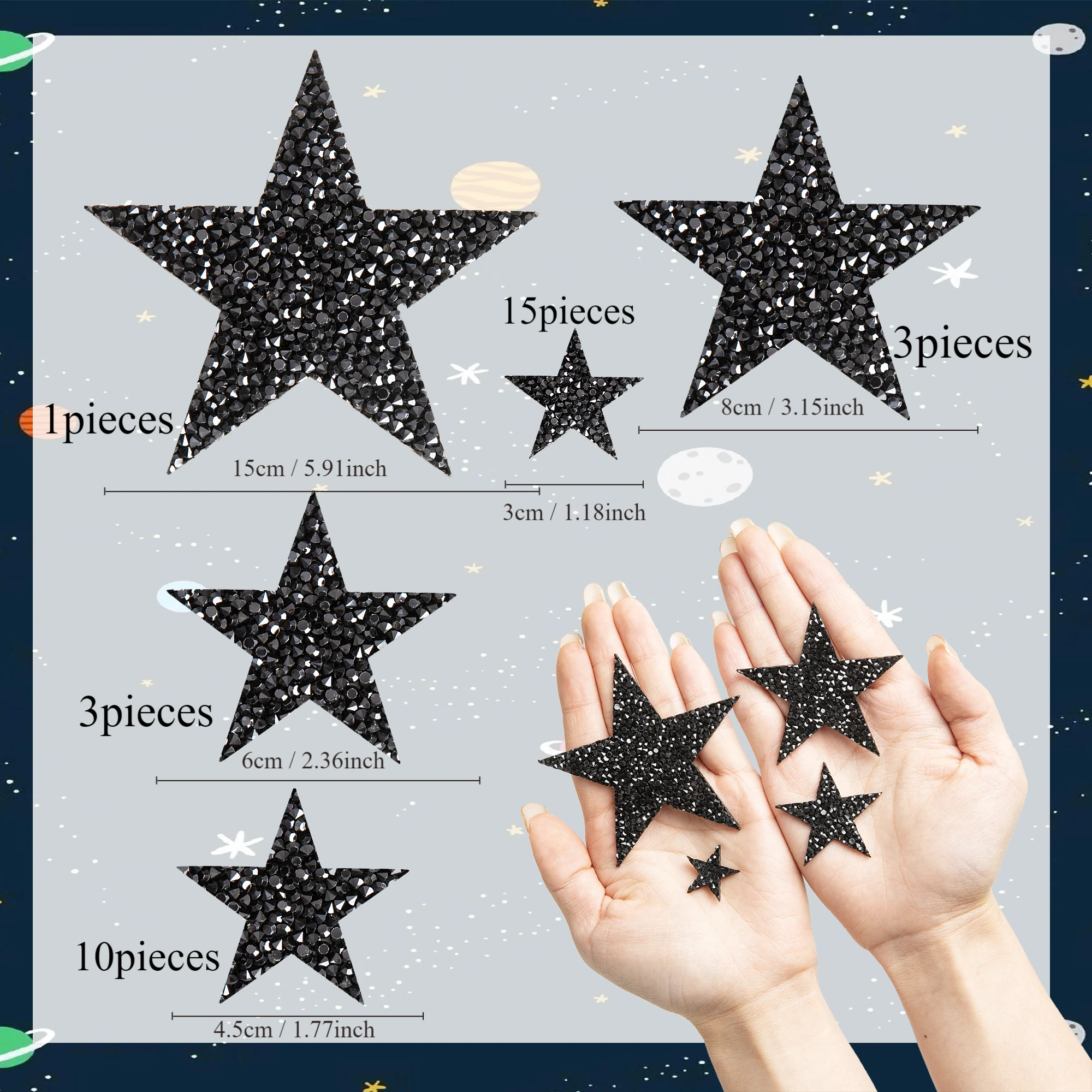 32Pcs 5 Sizes Resin Rhinestones Star Iron On Patch Star Shape Applique Patch Iron On Rhinestones Garment Jeans Shoes Bag Hat Repair Decor DIY