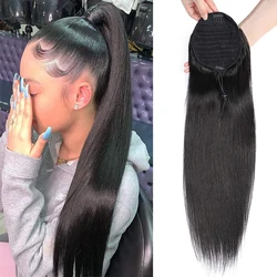 Drawstring Straight Ponytail Natural Black Virgin Human Hair Extensions Long Hair Top Quality Ponytail For Women Hair Extensions