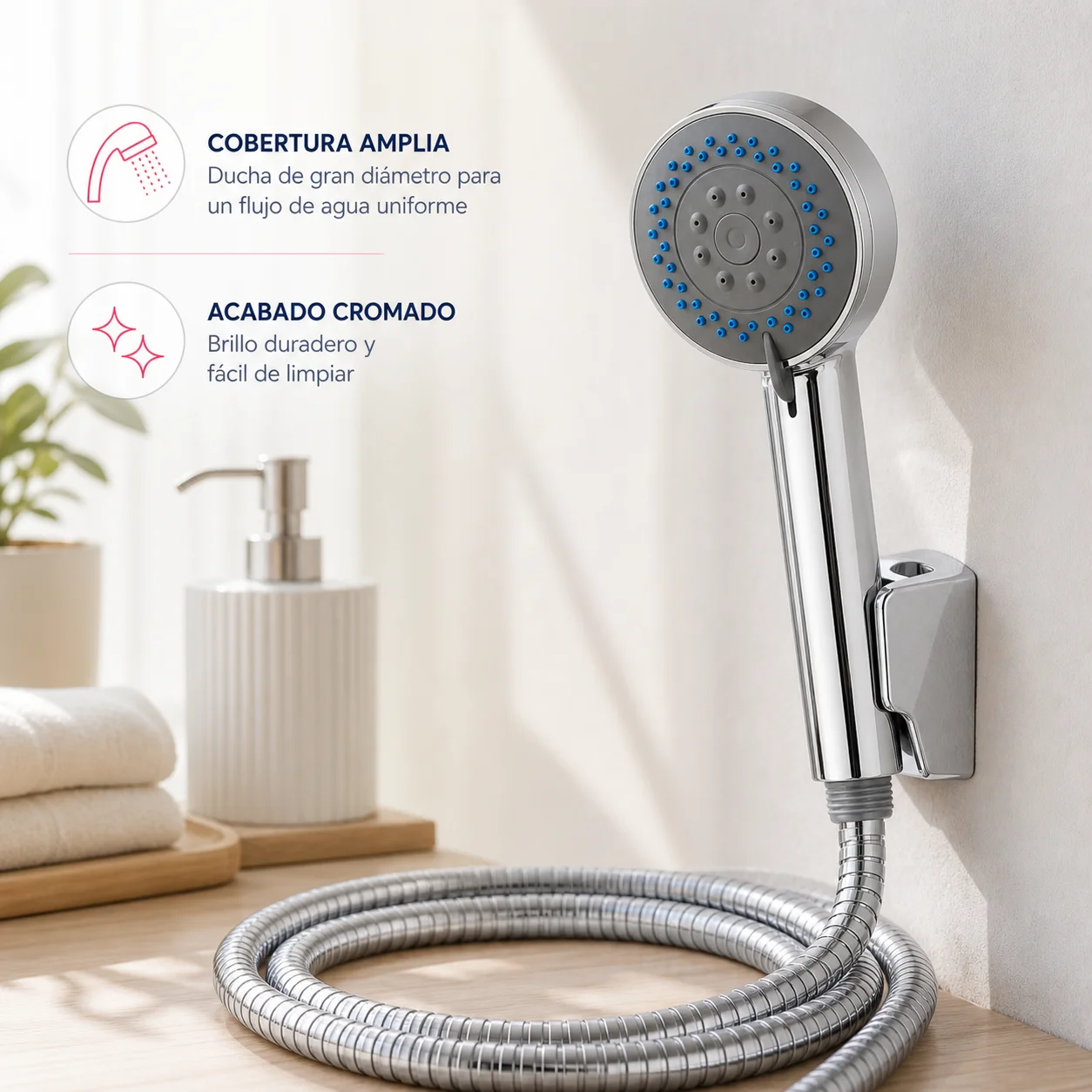 Kit de pommeau de douche à main chromé avec tuyau flexible de 175 cm, noyau en laiton, anti-emmêlement et support mural, pommeau de douche multi-jets avec distribution uniforme de l'eau pour salle de bain et maison