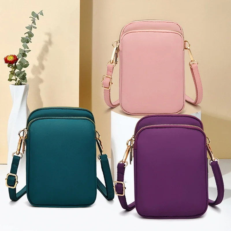 Mini torba damska Crossbody torby na ramię z zamkiem błyskawicznym torebka na telefon komórkowy pionowy wielofunkcyjny portfel czarne torby do chodzenia Crossbody — zdjęcie 2
