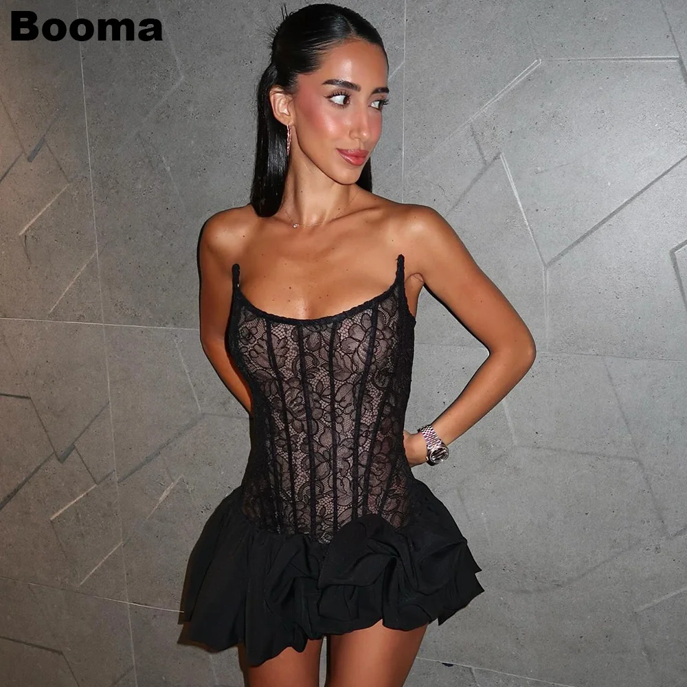 

Booma A-Line Cocktail Dresses Scoop Neck Sleeveless Ruffles Special Occasion Gowns for Women Mini Prom Dresses Club Night Wear