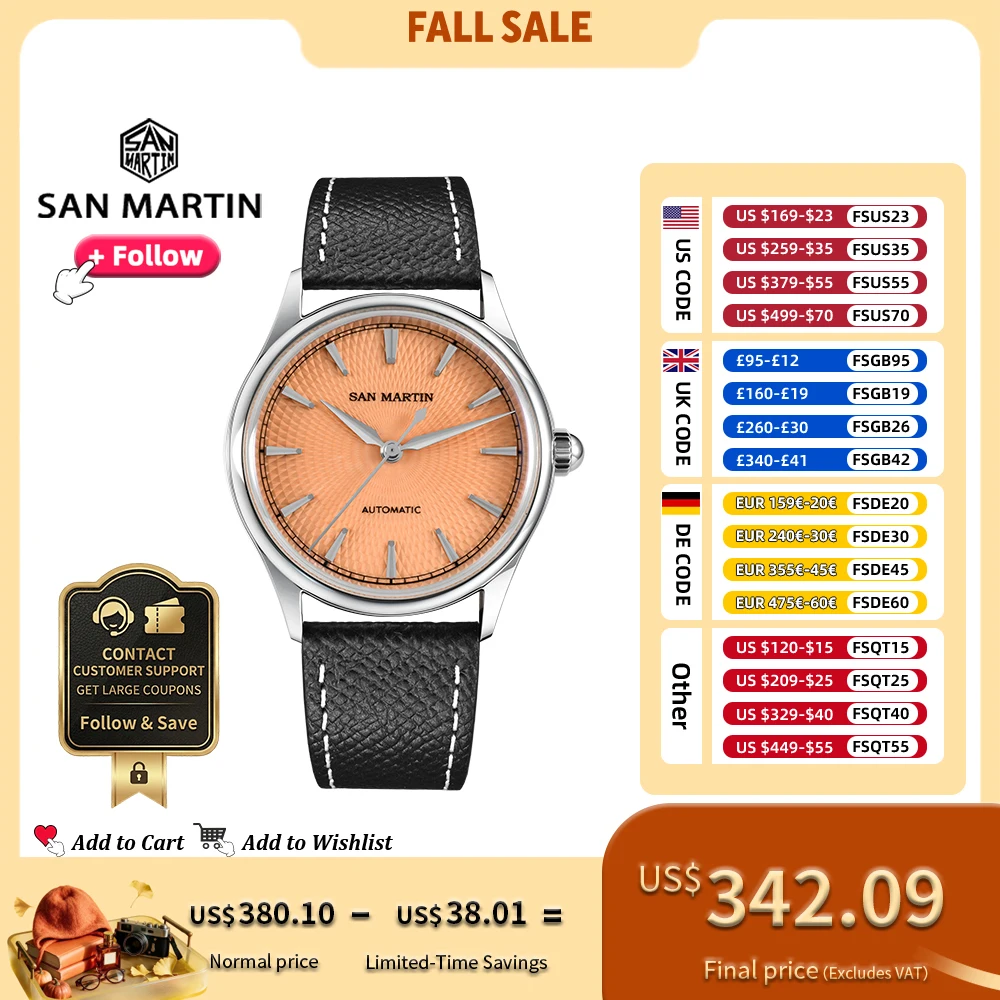 San Martin 37mm Dress Men Watch ST1812 Automatic Movement Luxury Steel Mechanical Watches Couple Gifts Waterproof 10Bar SN0110