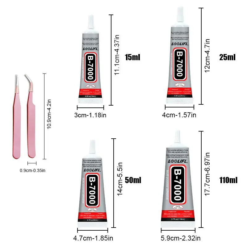 Colas B7000: Alta elasticidad, unión transparente para joyas, artesanías, etc.