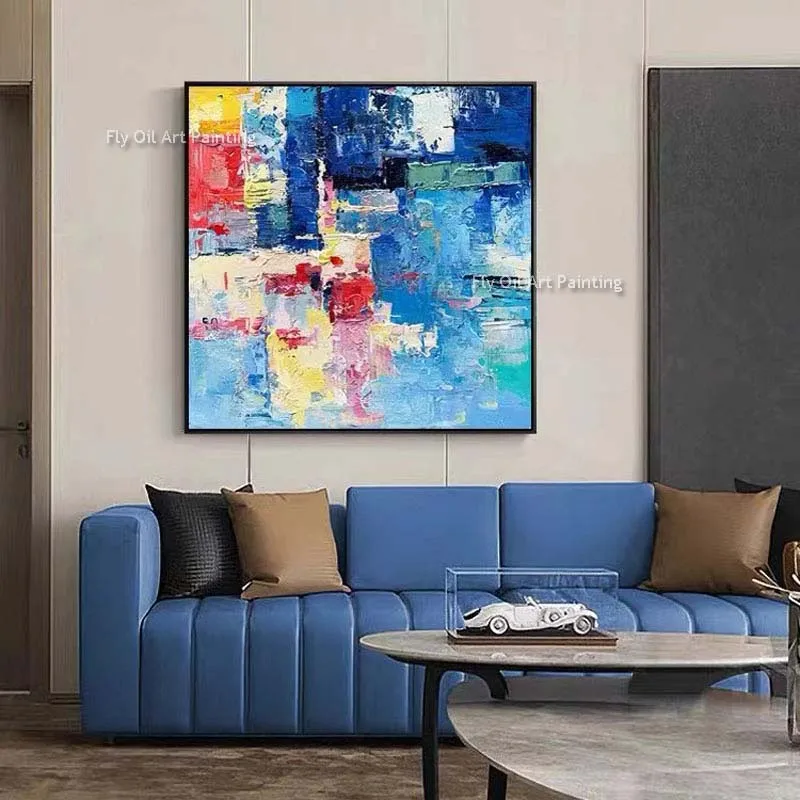 Abstract Colour Fusion Oil Painting Large Vibrant Minimalist Blue Canvas Painting Handmade Contemporary Art For Modern Spaces