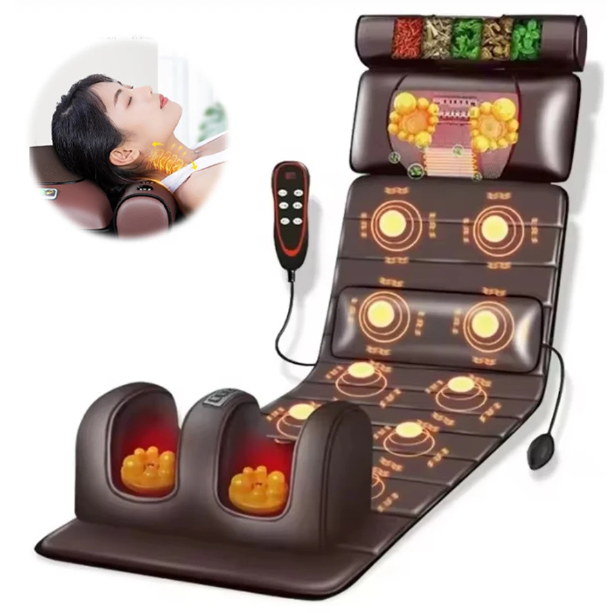 Elektrische Ganzkörper-Massagematratze mit Heizfunktion, Handsteuerung, Schulter-, Nacken-, Taillen-Airbag, Rücken-Knet- und Vibrationsmassagekissen