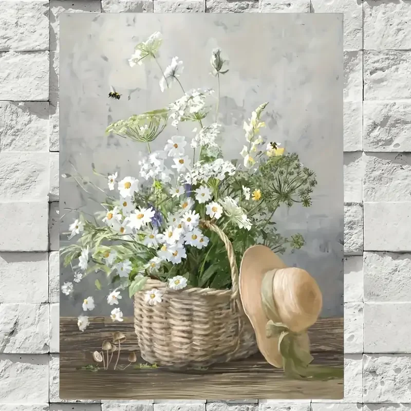 Charming Daisy & Bee Garden Scene - Framed Canvas Wall Art for Living Room & Bedroom Decor, Perfect Gift Idea