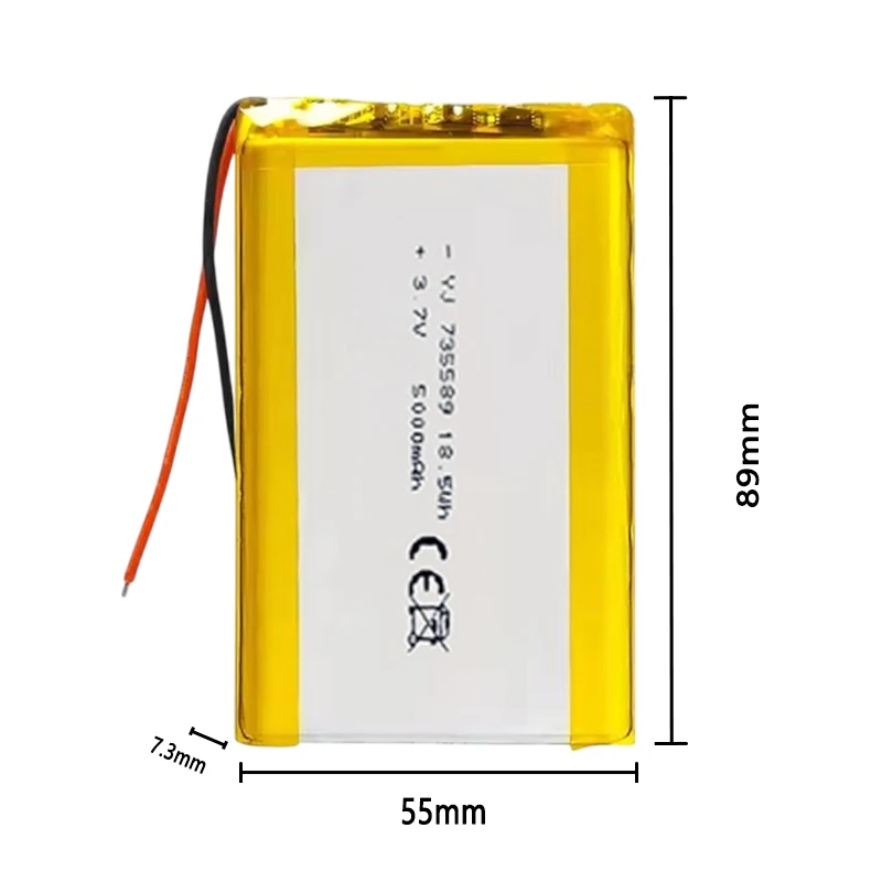 735589 3.7V 5000mAh High Capacity Li-ion Polymer Battery 18.5Wh for Power Tools, Drones & High-Power Electronics