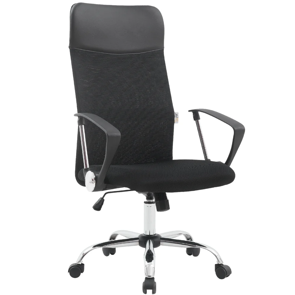 Chaise de bureau ergonomique pivotante, fauteuil directionnel avec accoudoirs et soutien lombaire tissu en maille respirante-noir