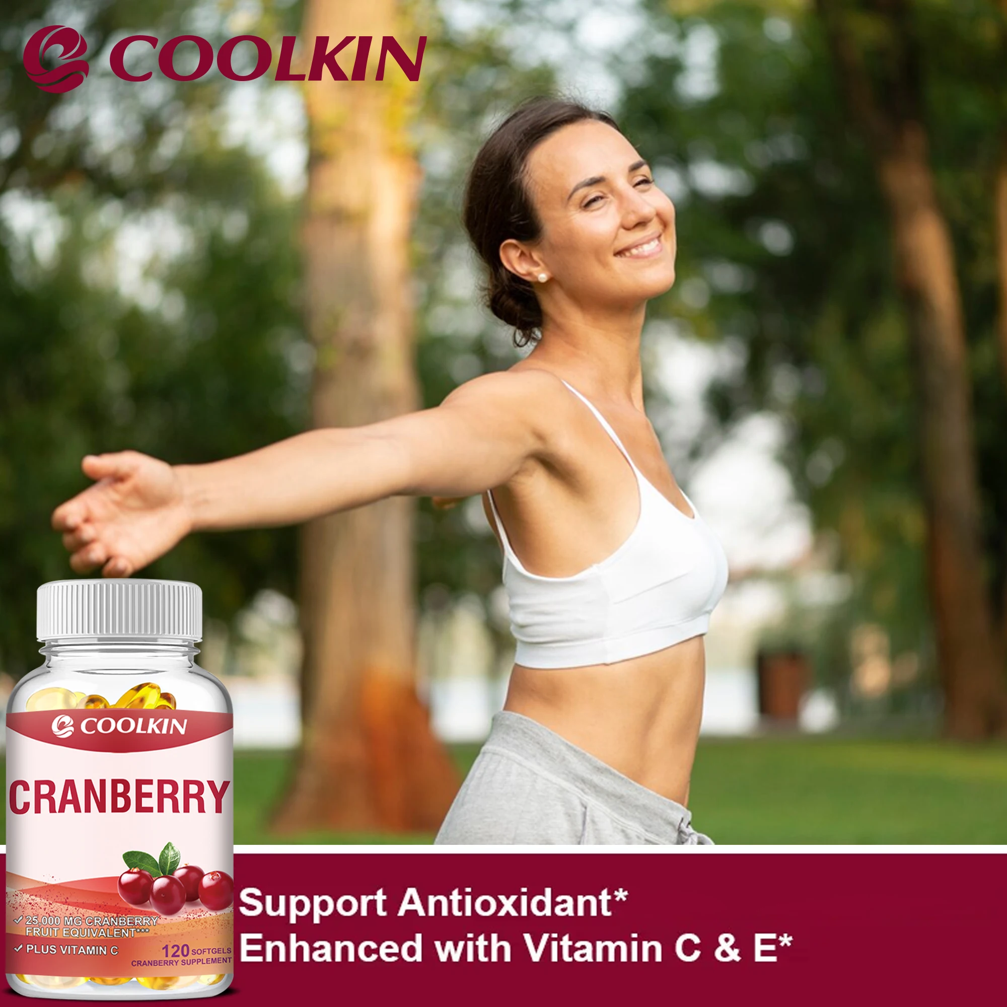 Cranberry-con vitamina C-apoya la salud urinaria e inmunológica, Control de la vejiga, promueve la función renal saludable-120 cápsulas