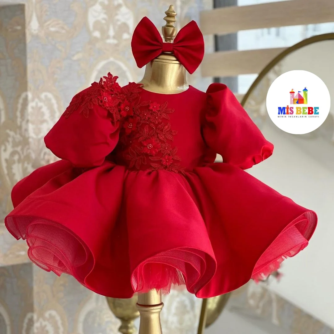 

Elegant Red Bow Tutu Dress - Flower Girl, Christmas, Birthday Party, Princess Dress for Baby Girls