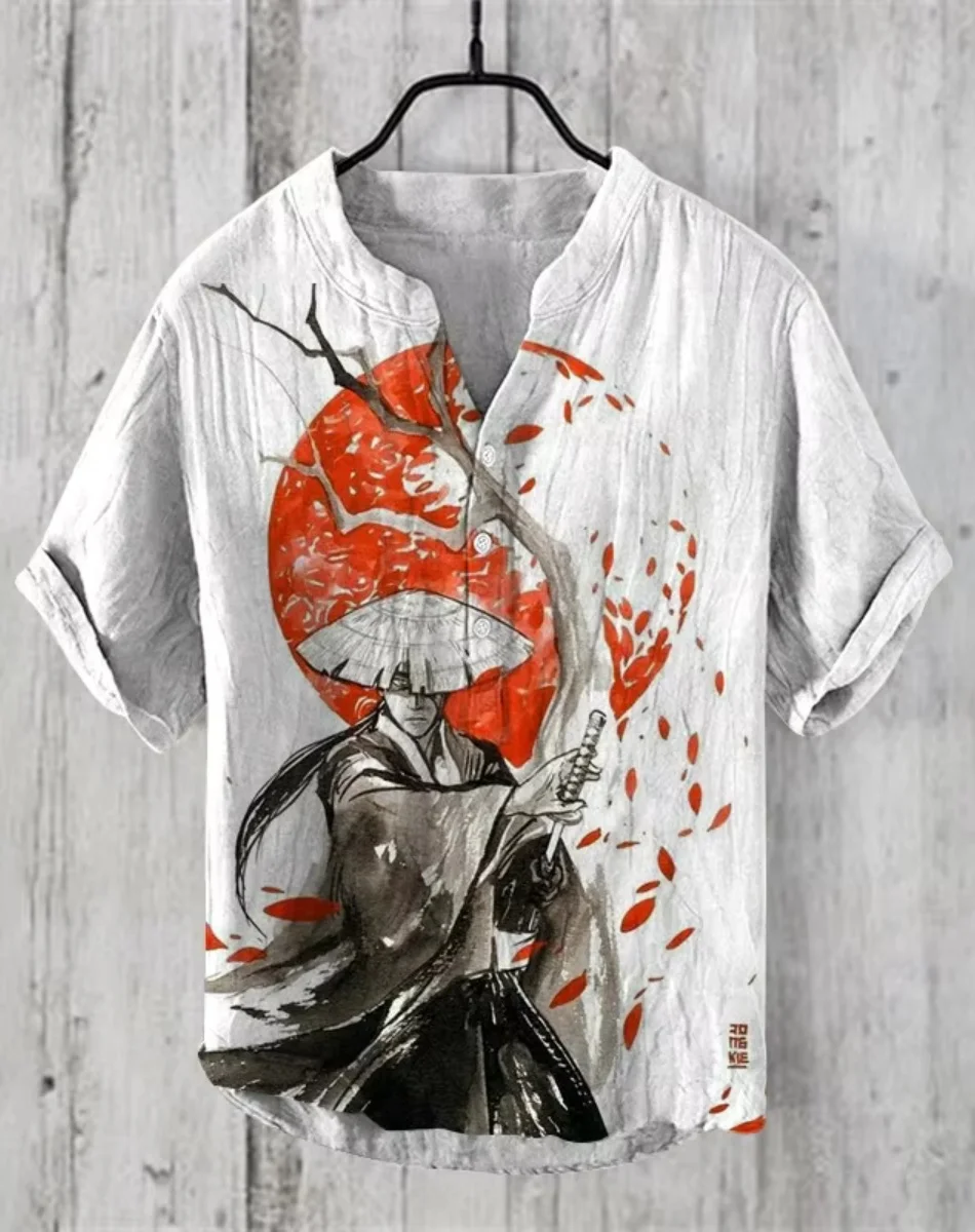 남성 및 여성을 위한 봄 여름 캐주얼 셔츠, 매화 반팔 셔츠, 하와이안 스타일 프린트 셔츠, 남성용 상의