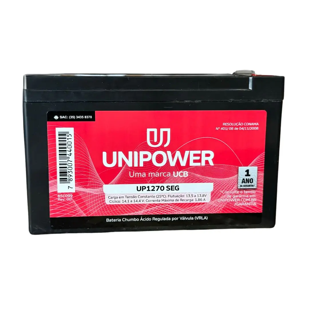 Bateria Estacionária Unipower VRLA 12V 7Ah UP1270SEG Nobreaks, Elevadores, Centrais de alarme, Portão eletrônico - Super oferta