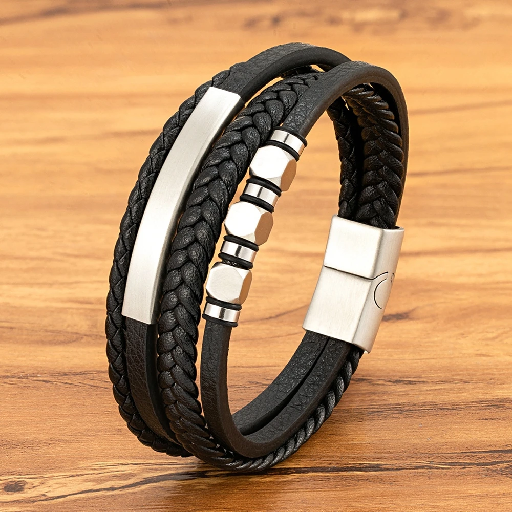 TYO Classic Woven Leather Stainless Steel Magnet Buckle Bracelet 3 Colors Metal Bangle Men Birthday Gift Accessories Wholesale