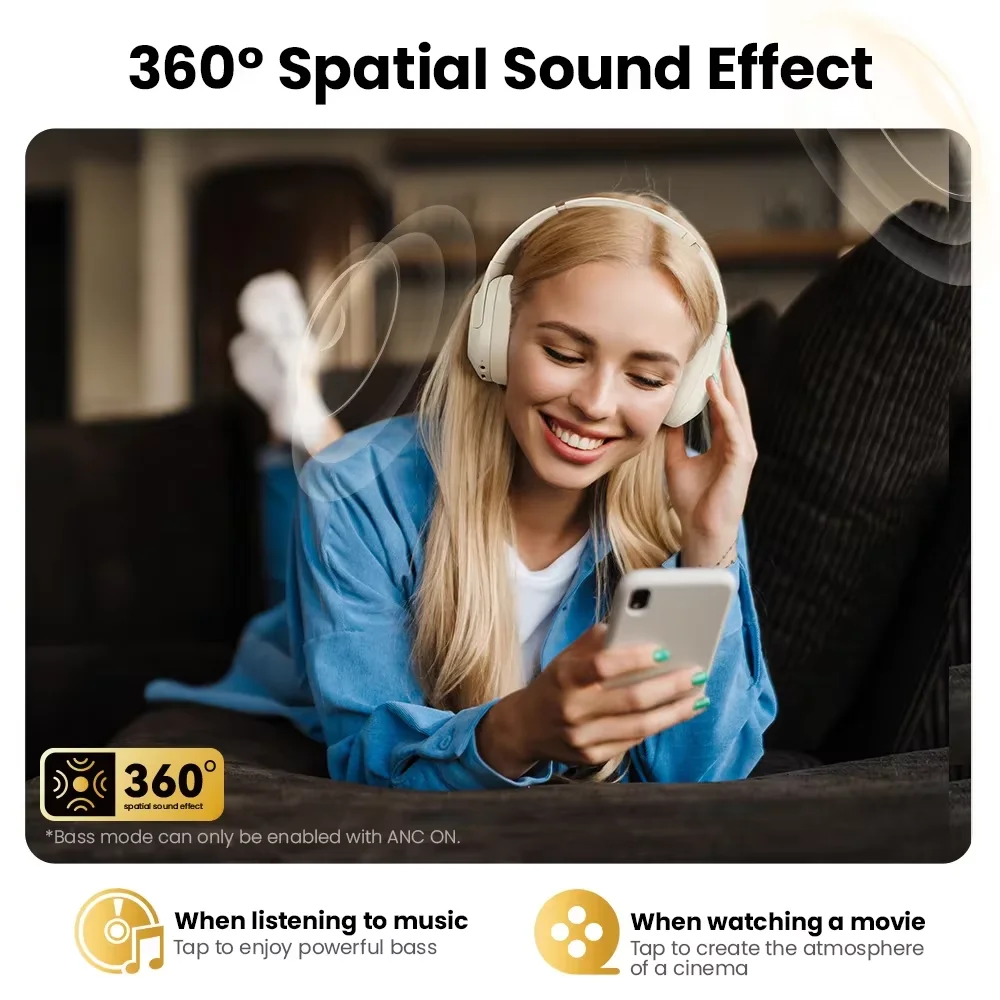 HAYLOU auriculares inalámbricos S30 con Bluetooth 5,4, 43dB dispositivo de audio adaptable con cancelación de ruido, controlador dinámico de 40mm, 80H de tiempo de reproducción 7