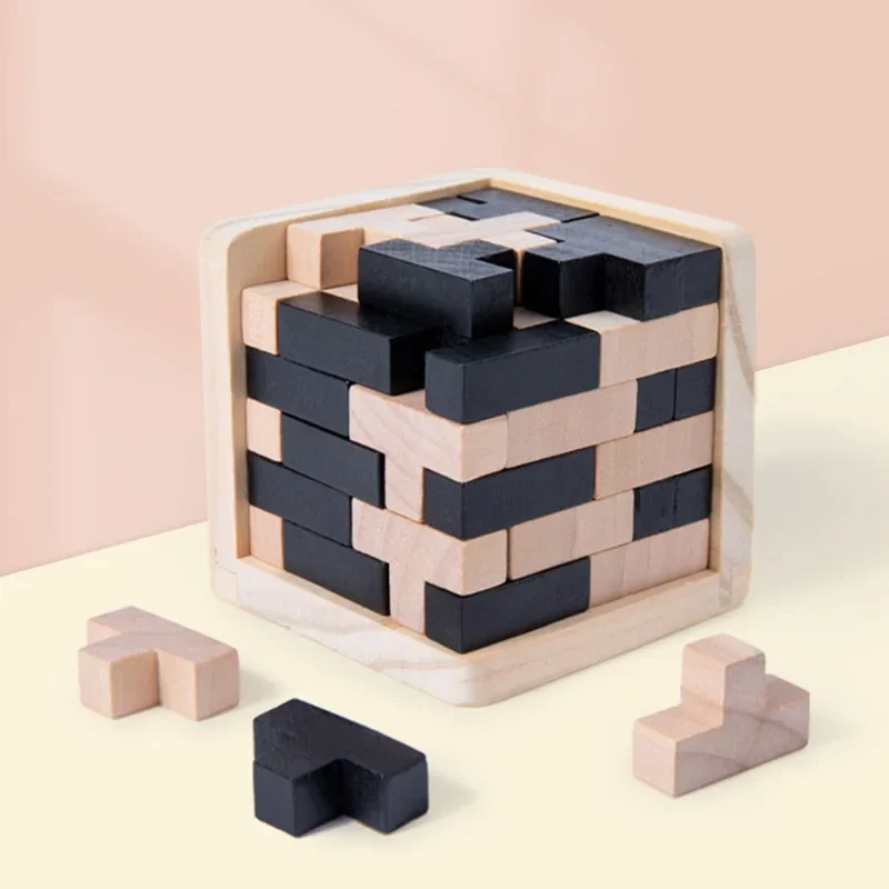 Drewniane puzzle IQ Toy, kostka 54T zabawki edukacyjne dla dzieci, gra intelektualna dla dorosłych i entuzjastów puzzli — zdjęcie 2