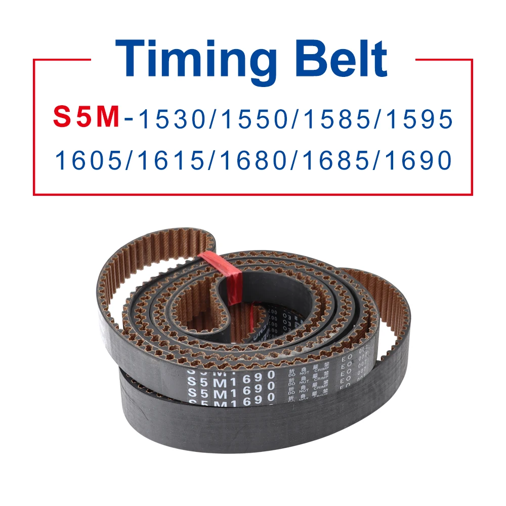 Pulley Belt S5M-1530/1550/1585/1595/1605/1615/1680/1685/1690 Teeth Pitch 5 mm Rubber Belt Width 10/15/20/25/30mm For 5M Pulley