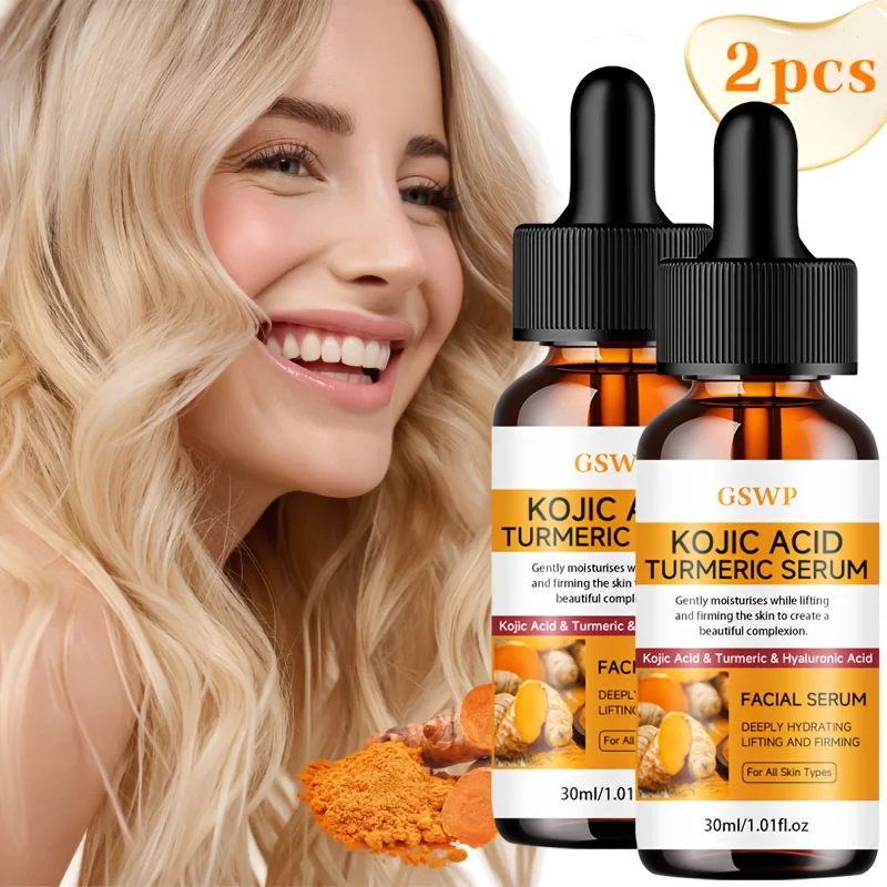 Suero Facial Hidratante de Cúrcuma GSWP, con Ácido Kójico. Reafirma y levanta la piel. Proporciona hidratación diurna y nocturna. 30ml/600ml