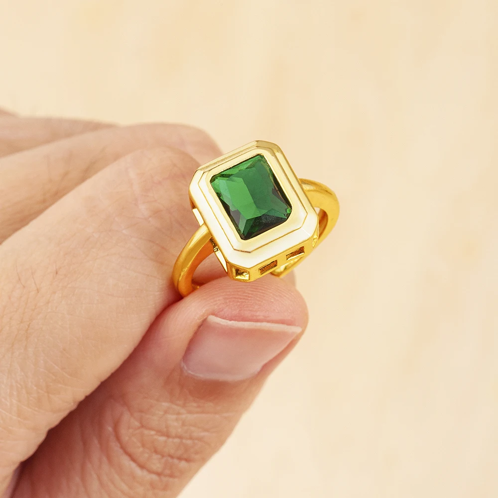 Nidin Luxury Square Green Cubic Zirconia Rings Adjustable Temperament Elegant Wedding Party Accessory Newly Designed Jewelry