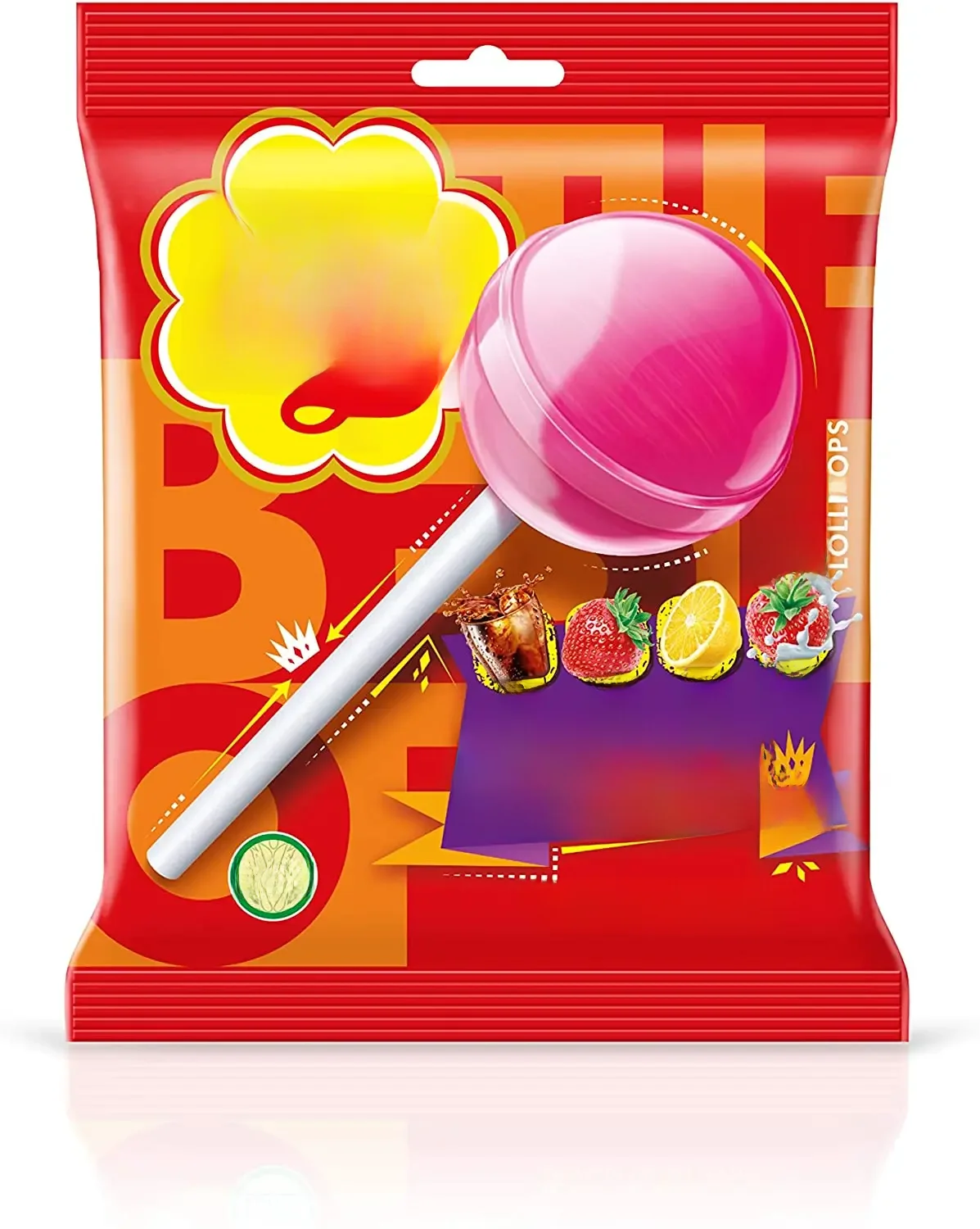 Chupa Chups o Melhor do Caramelo Duro com Stick de Vários Sabores, Coc, Morango, Limão, Morango,