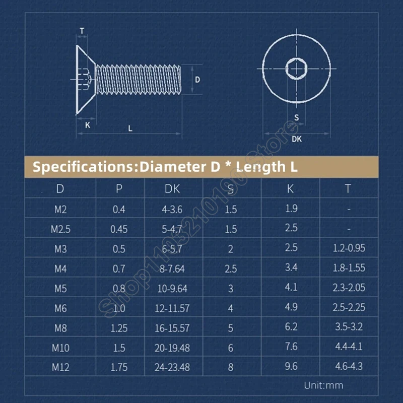M6 M8 M10 M12 to M16 316 stainless steel Bolt Hexagon Hex Socket Flat Head Countersunk Allen Key Head Screw Furniture screws