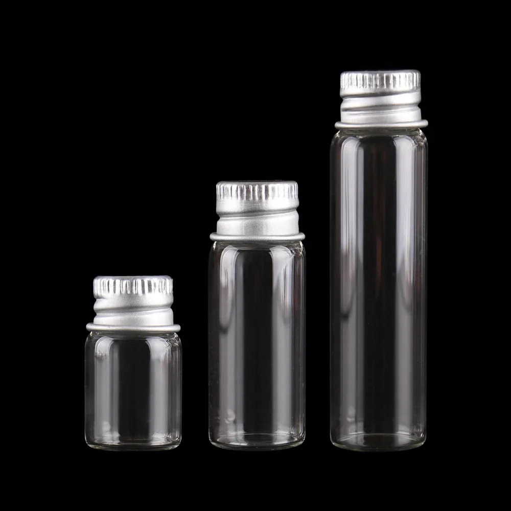 10 sztuk przezroczystych szklanych butelek o średnicy 16 mm z aluminiowymi nakrętkami Szklane butelki życzeń 2 ml 4 ml 6 ml Mini szklane słoiki — zdjęcie 2