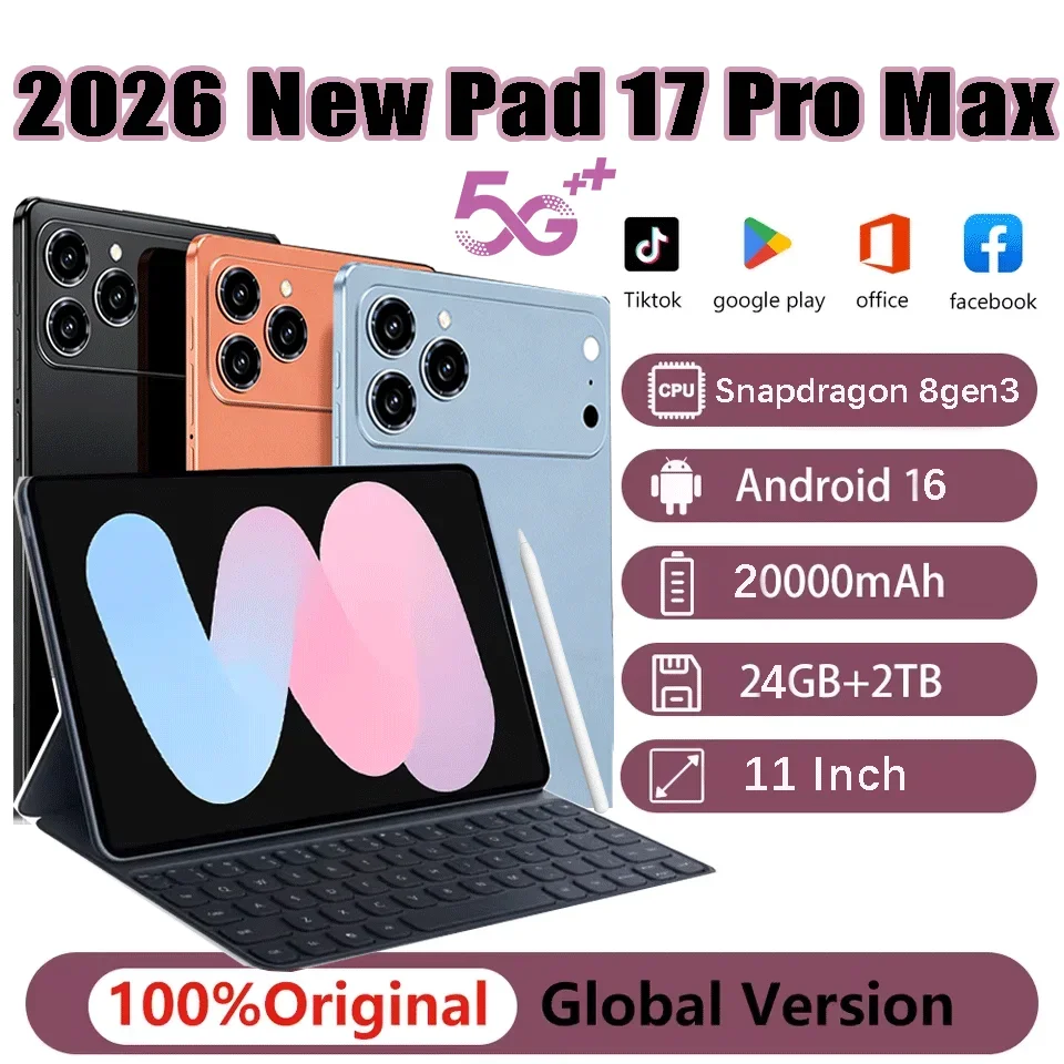 2026 versión Gobal Pad 17 Pro Max tableta 11 pulgadas Android 16 10 Core 24Gb Ram 2TB Rom 20000Mah batería Dual Sim 5G Mini Tab PC