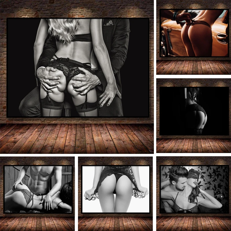 

Black And White Sexy Female Nude Lovers Figure Canvas Art Mural Hotel Poster Print Painting Wall Art Picture Home Bedroom Decor