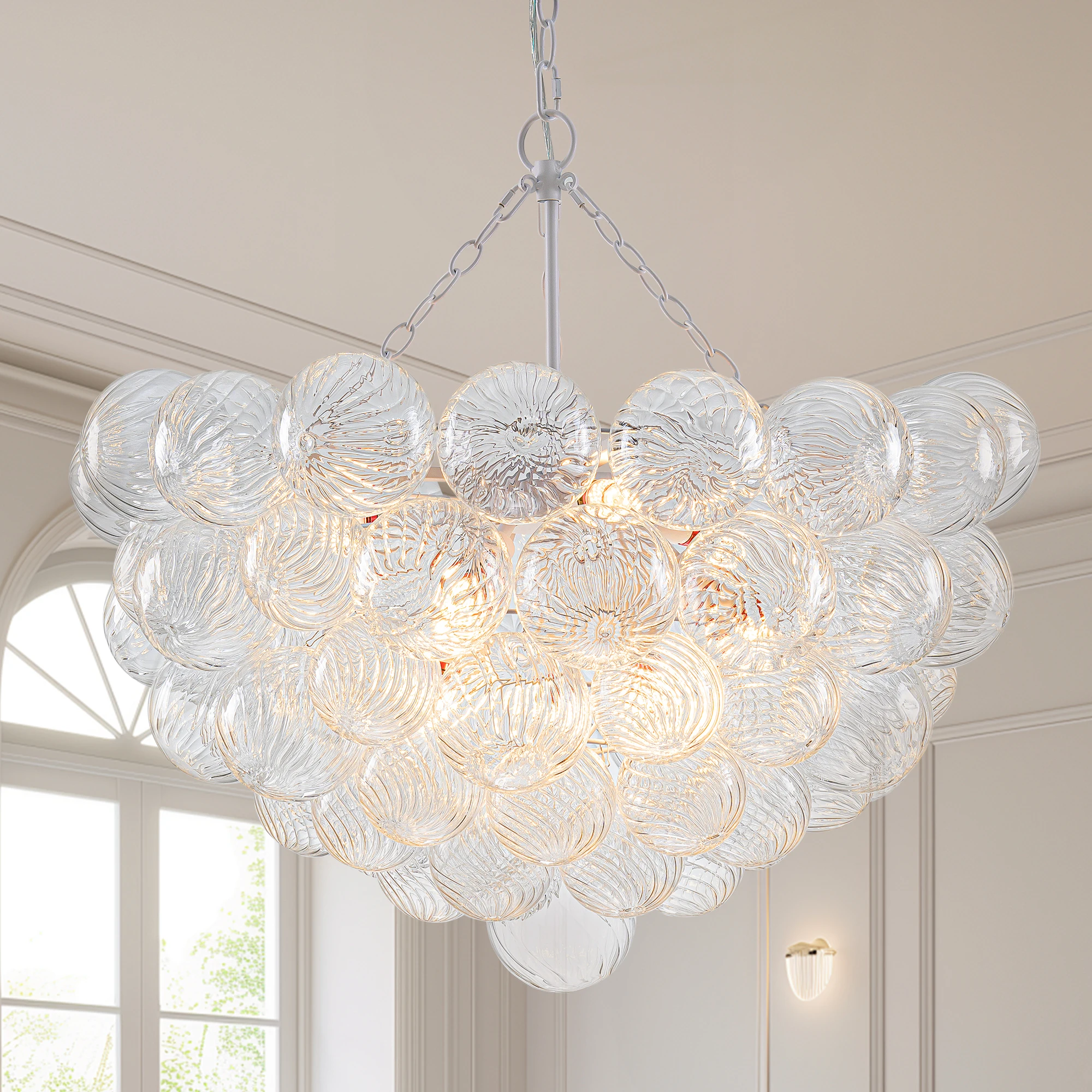 

LONGREE Modern Glass Globe Chandelier Balls Cluster White Finish Pendant Light Fixtures for Living Room Dining Roon