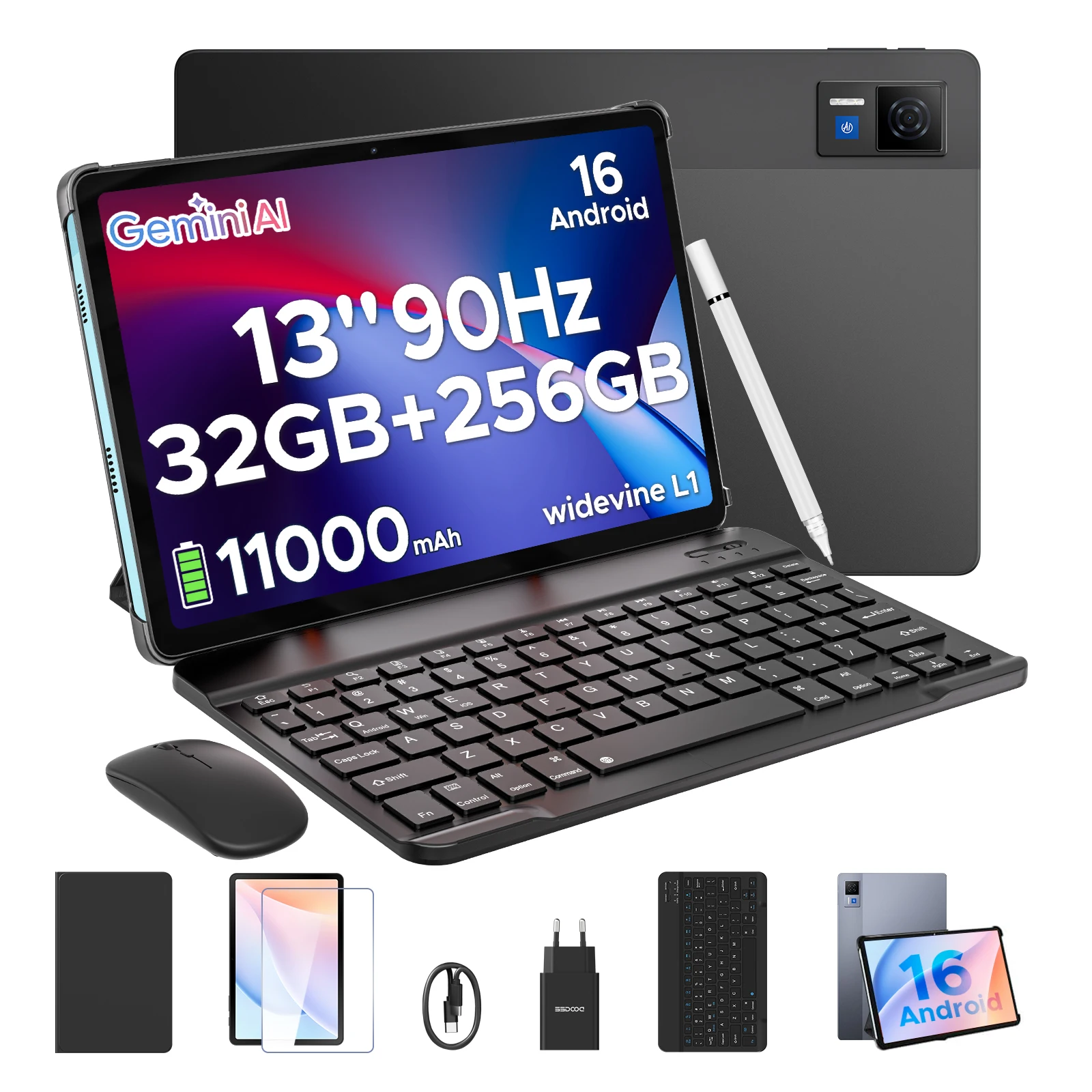 DOOGEE U13 Android 16 Tablet with Gemini AI 13 inch Tablet 11000mAh Battery 32GB 256GB  90Hz Display Gaming Tablets 13MP Camera