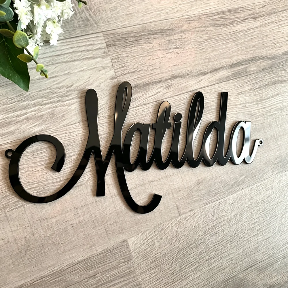Personalized Metal Nameplate Custom Laser-Cut Cursive Lettering Home/Office Wall Decoration