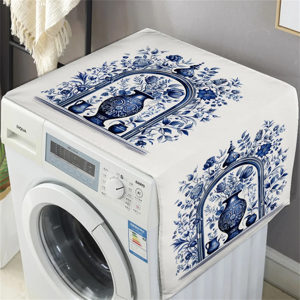 Blue White Vase Floral Dust Cover Washing Machine Dust Mat Design Refrigerator Protective Pad Household Home Supplies