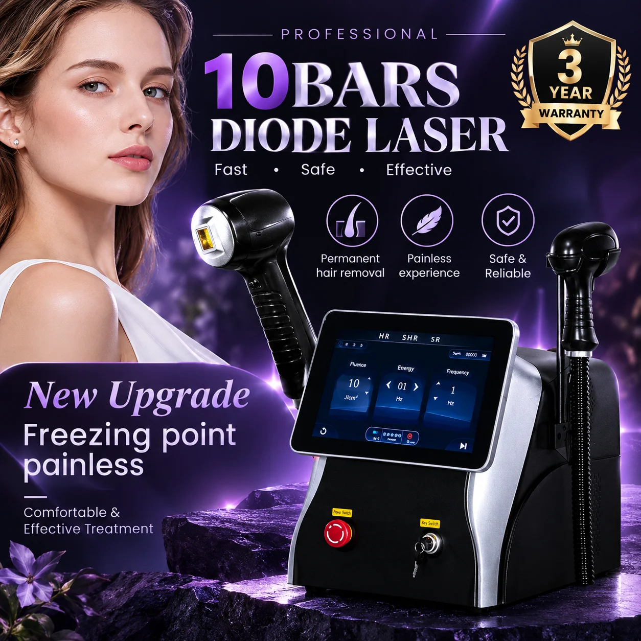 Painless Permanent Body Hair Removal 6000W Ice Platinum Diode Laser Epilator Professional Beauty Machine