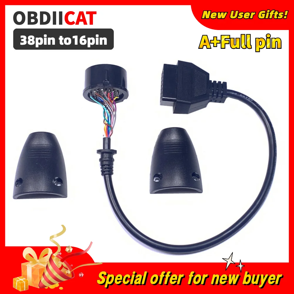 A+++ Quality Full PIN 38 Pin to 16 Pin For Be--nz OBD2 OBDII 38pin Diagnostic Adapter Connector Cable