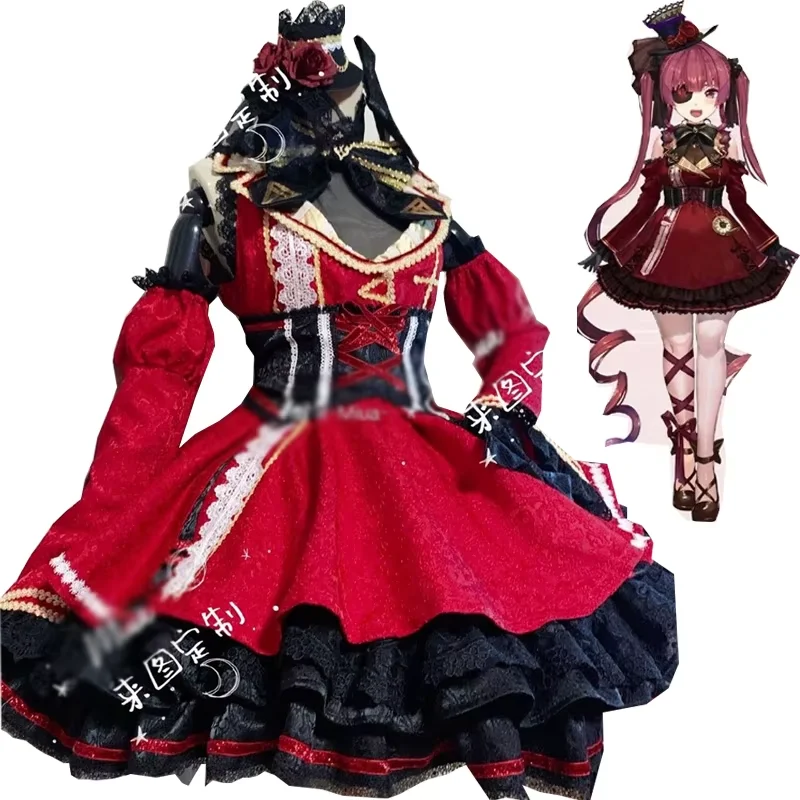 

Custom Size Vtuber Houshou Marine Cosplay Costume Lolita Red Dress Halloween Suits Women Anime Outfits Uniform Luxury Fabric
