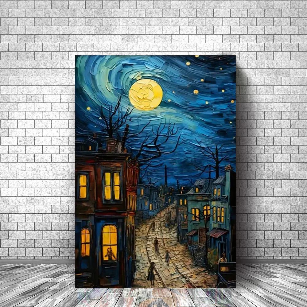 Van Gogh Canvas Wall Art,Wonderful Depiction Of City Life Poster Printing,Ideal Gift For Bedroom Living Room Kitchen Corridor