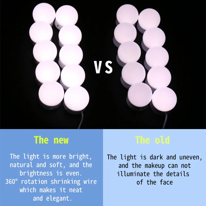 LED makeup mirror fill light, USB powered, three-color adjustable, memory function ambient light strip.