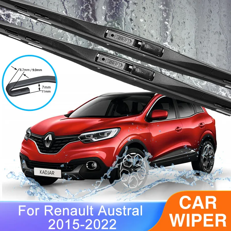 Escobillas de limpiaparabrisas delanteras traseras para Renault Kadjar, escobillas de limpieza de parabrisas, gancho U J, 2015, 2016, 2017, 2018, 2019, 2020, 2021, 2022