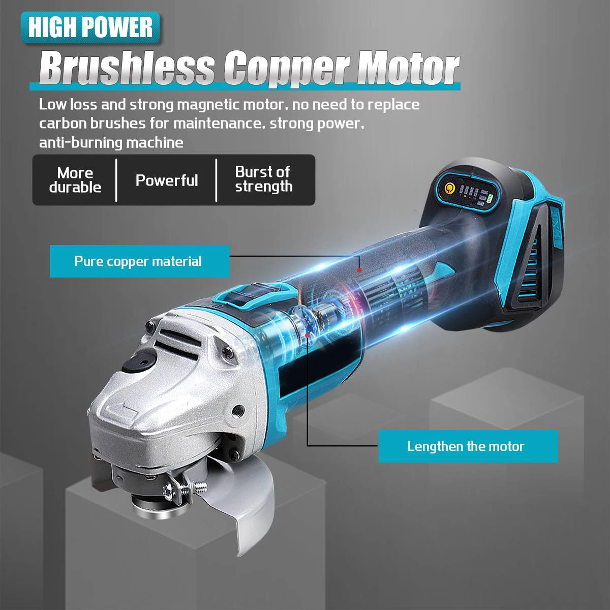 Image 7: Meuleuse d'angle sans fil 125 mm, 4 vitesses, pour le travail du bois, compatible avec batterie Makita 18V