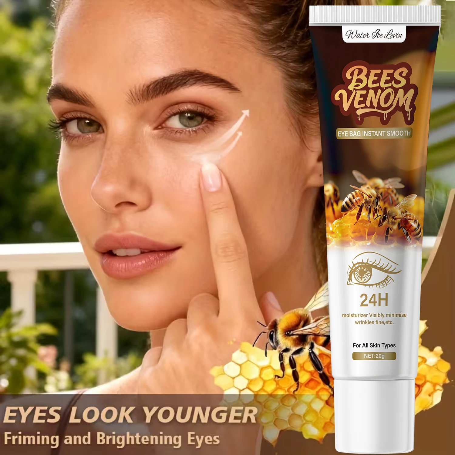 Firming Bee Venom Eye Cream Moisturizer with Hyaluronic Acid & Collagen for Under Eye Bags And Dark Circles Suitable for All Ski