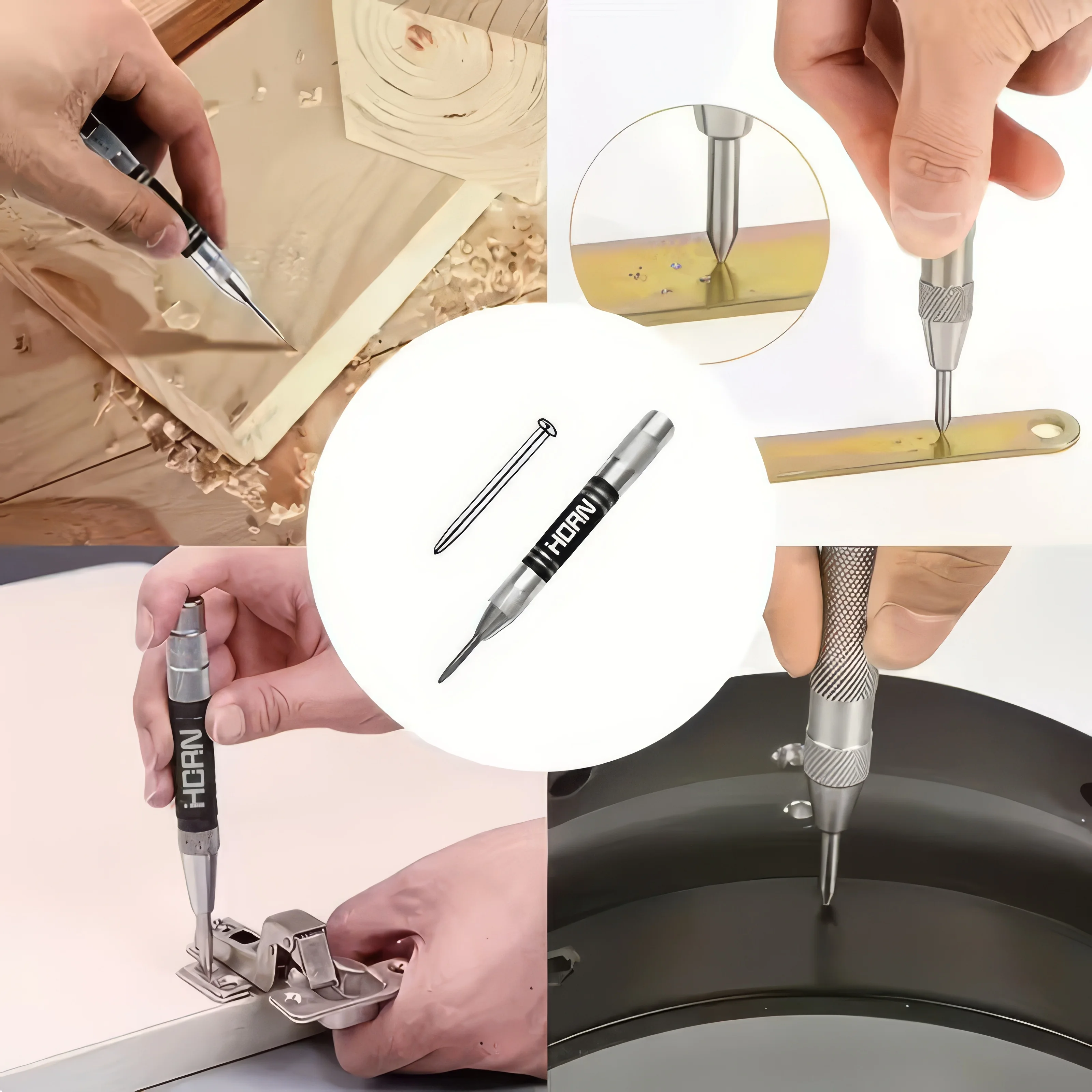 1 لكمة مركزية أوتوماتيكية فضية، قبضة مضادة للانزلاق لتحسين الاستقرار التشغيلي، مناسبة للمعادن والخشب والبلاستيك #2