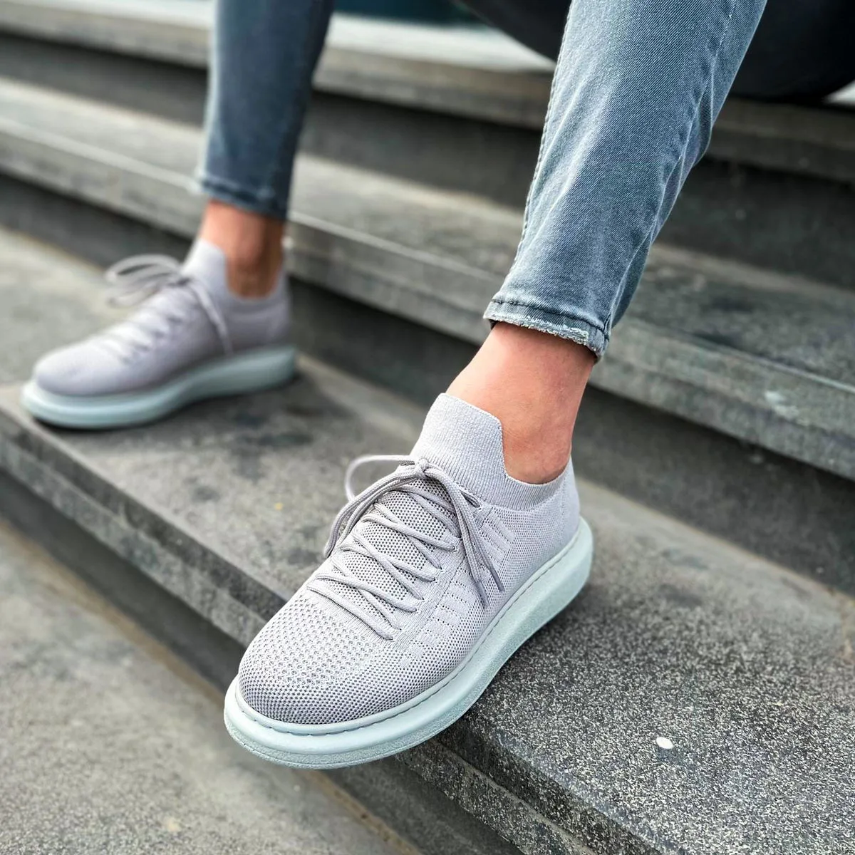 CHEKICH Original Brand Gray 2024 Men's Sports Shoes High-soled Elastic band Tricot, Knitwear Sneakers CH307