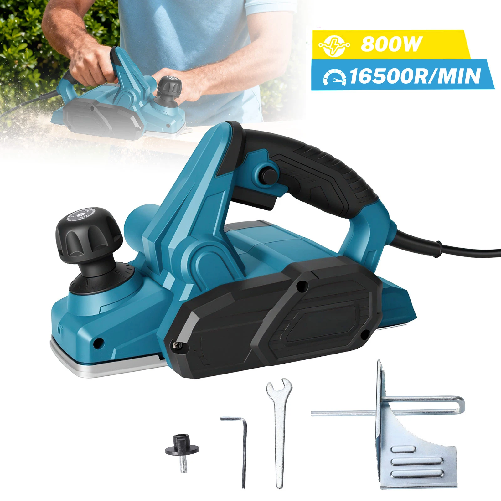 Cepilladora Eléctrica de Madera de 800W, 16500 RPM, Herramienta Eléctrica Profesional con Profundidad Ajustable de 1-2mm para Bricolaje, Carpintería y Restauración de Muebles