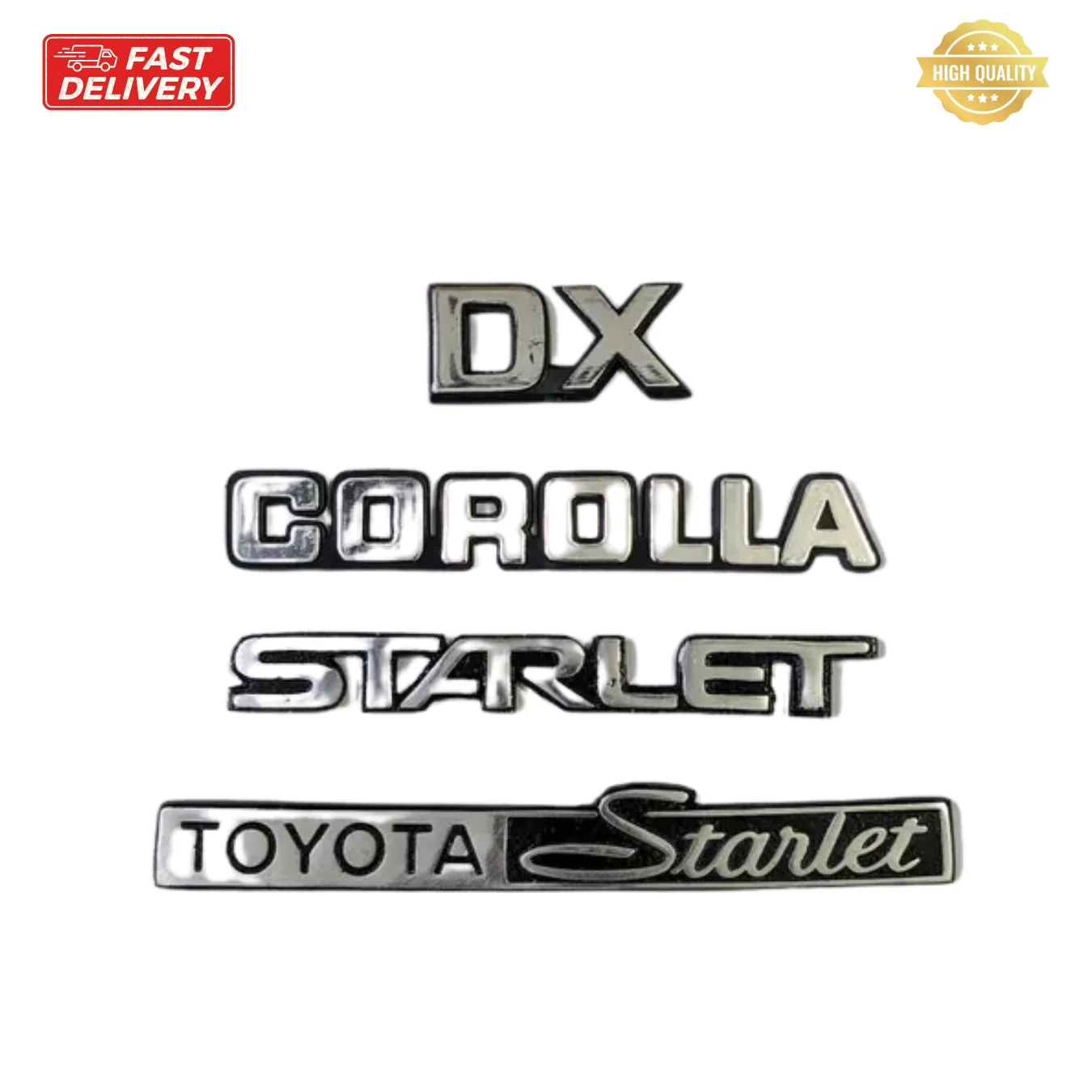 

Starlet DX 4 Piece Rear Badge Emblems In Metal Die-Cast