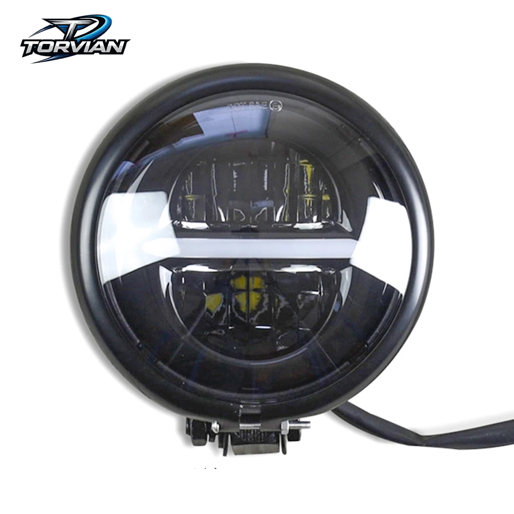 Torvian Universal Retro Motorcycle LED Headlight Front Lamp High Low Beam DRL Waterproof Daytime Running Light