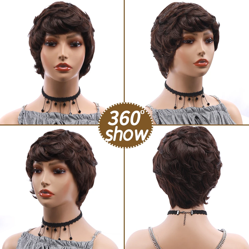 Amir Synthetic Short Wigs for Women Black Short Wig Pixie Cut Cosplay Short Curly Hair Drawstring with Combs Inside